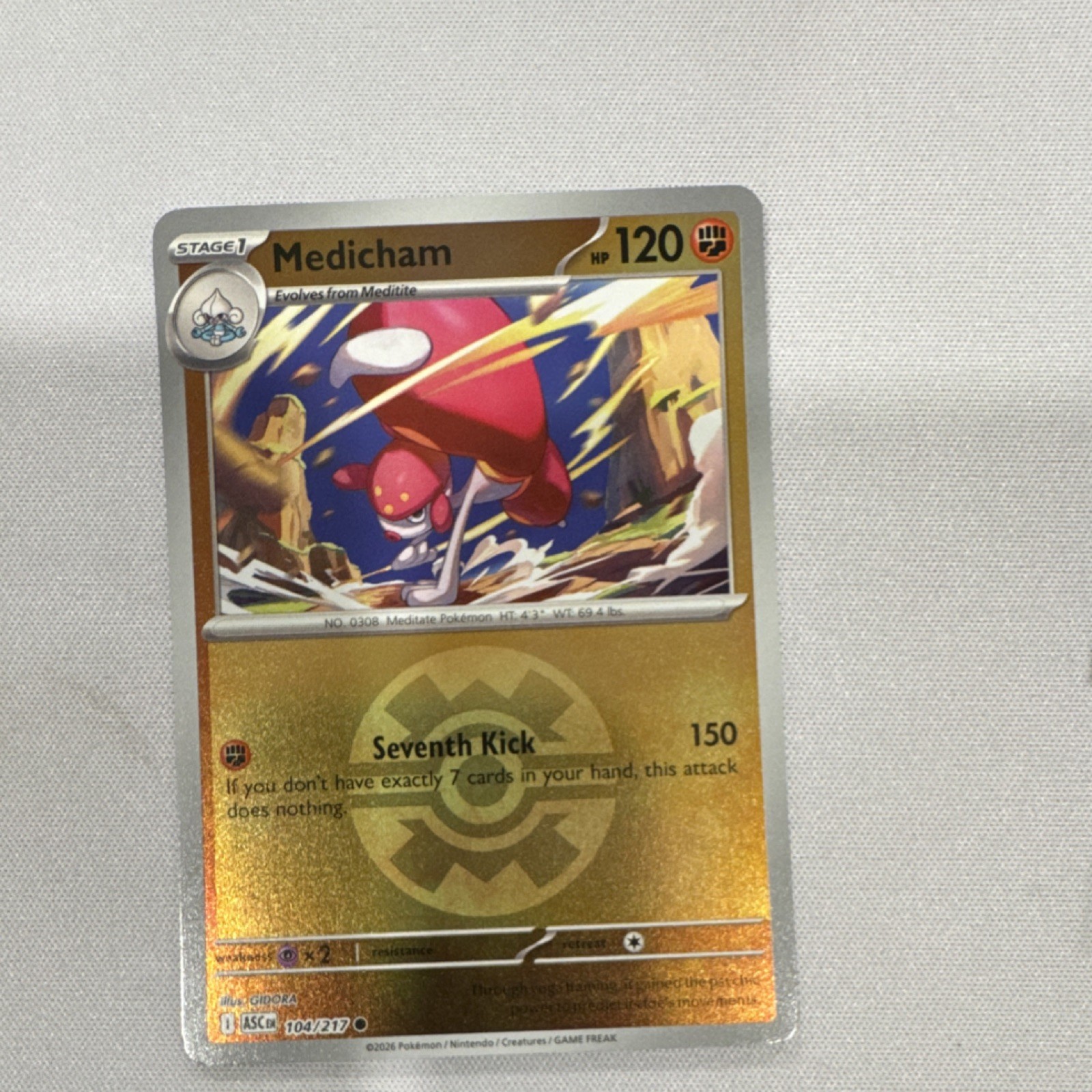 Pokémon Medicham 104/217 Stage 1 Reverse Holo ASCR Card 120 HP 150 Attack 2026