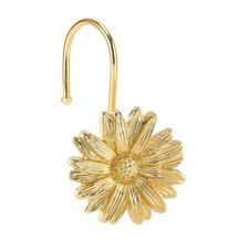 Gold Metal Daisy Shower Curtain Hooks Heavy Duty Rust Resistant Rings 12 PCS