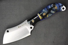 Busse Custom Baby Boom .17" Satin INFI Blade, G-rexed Blue Clamshell Handle