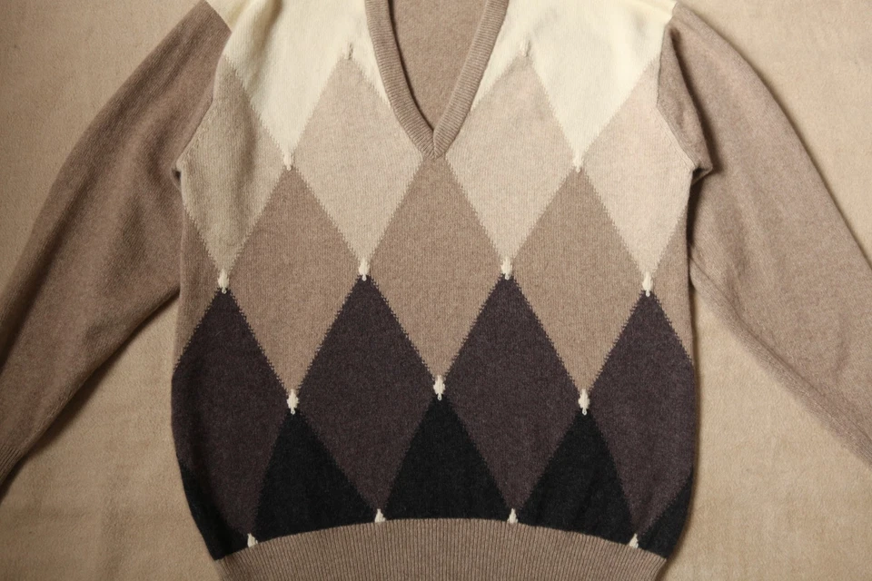 Vintage Ballantyne Cashmere Argyle Sweater Scotland Heavy Gauge Beige M - Bild 2 von 4