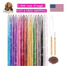 16-Color Hair Tinsel Kit - 48 Inch Sparkling Extensions for Every Celebration