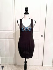 Silence + Noise Long Black Beaded Racerback Tank Top or Mini Dress, Size S