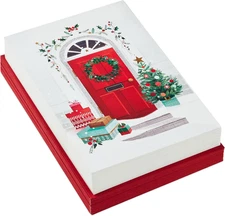 Box of 40 Red Door Christmas Cards with Envelopes Festive Holiday Greeting Set