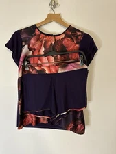 Ladies Ted Baker Purple Satin Front Pyjamas Pyjama Tshirt Top Shorts Set