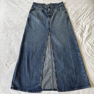 Free People Come As You Are Maxi Slit Denim Skirt Women's SZ 6 We The Free -Blue