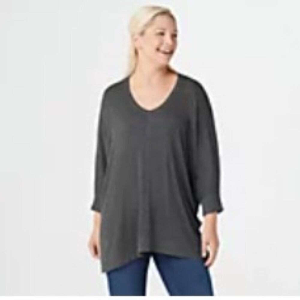 Laurie Felt LA Oversized Sweater 1X Gray Scoop Neck Cozy Lounge Top