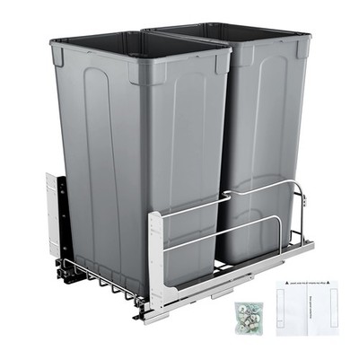 Double Pullout Waste Container Kitchen Trash Can with Soft Close Grey 50QTx2