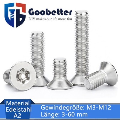 M3-M12 Senkkopf Sicherheitsschrauben Torx+Pin Edelstahl V2A Maschinenschraube