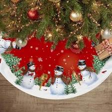 Christmas Tree Skirt 48 Inch, Snowman Red Christmas Tree Skirt Snowflake Funny X