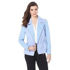 Nwt Iman Platinum Chic Genuine Suede & Ponte Soho Jacket & Scarf Blue M $277