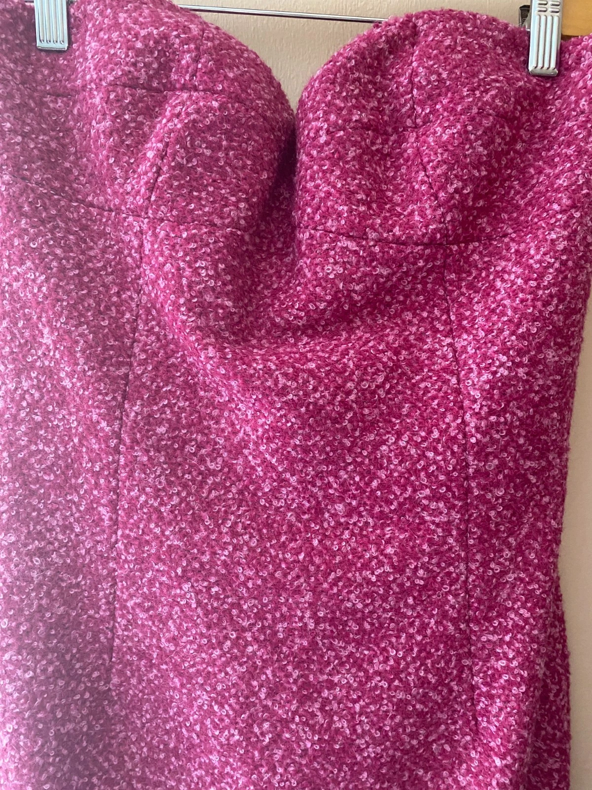 Abito donna Michael Kors nuovo con etichetta rosa tweed Barbie senza spalline midi 6