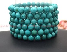 Wholesale 6Pcs Natural 6/8/10mm Blue Turquoise Round Gems Beaded Bracelet 7.5in