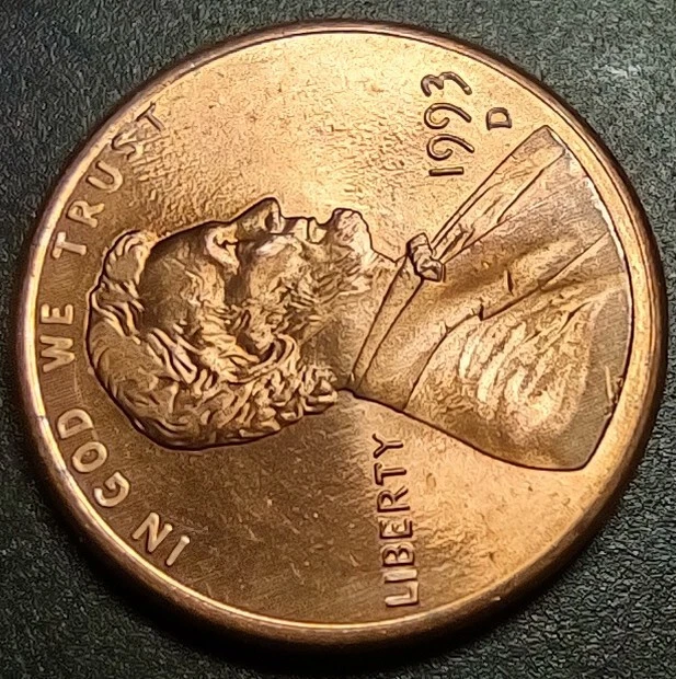 1993 D Lincoln Memorial Cent Denver Mint Doubled E Pluribus Unum & Die Break DDO - Image 4 of 4