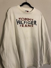 Vintage 1990s Tommy Hilfiger Jeans Crewneck, Made In USA White 2XL
