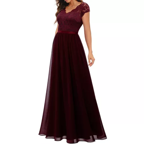 Schickes Damen Spitze Maxi Chiffon Brautjungfer formell Abschlussball Abend Hochzeit Party Kleid - Bild 17 von 34