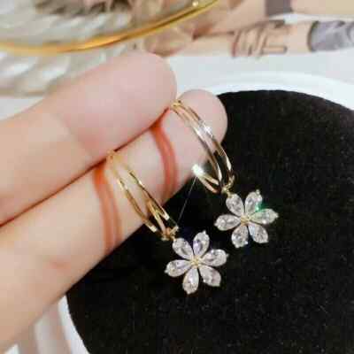 2.00 Ct Pear Cut Lab Created Flower Drop/Dangle Earrings 14k Yellow Gold Plated