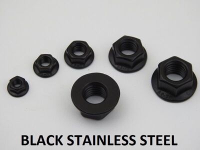 Flanschmuttern schwarz Edelstahl ohne Wellenschliff A2-70 Edelstahl M4 bis M12