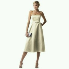 David's Bridal Satin Strapless Tea Length Rhinestone Belted Dress Size 6 #8355 