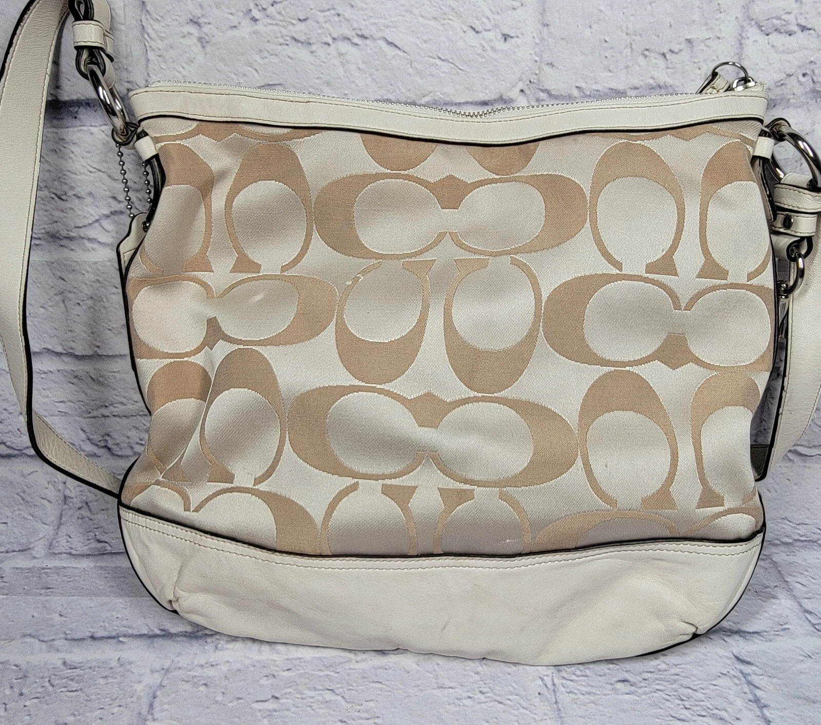 Borsa a tracolla Coach Park vintage firmata beige avorio marrone tracolla Hobo F19740