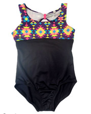Circo Girls 1-Pc Swimsuit S 6-6X Black Multicolor Geometric Yoke Keyhole Back