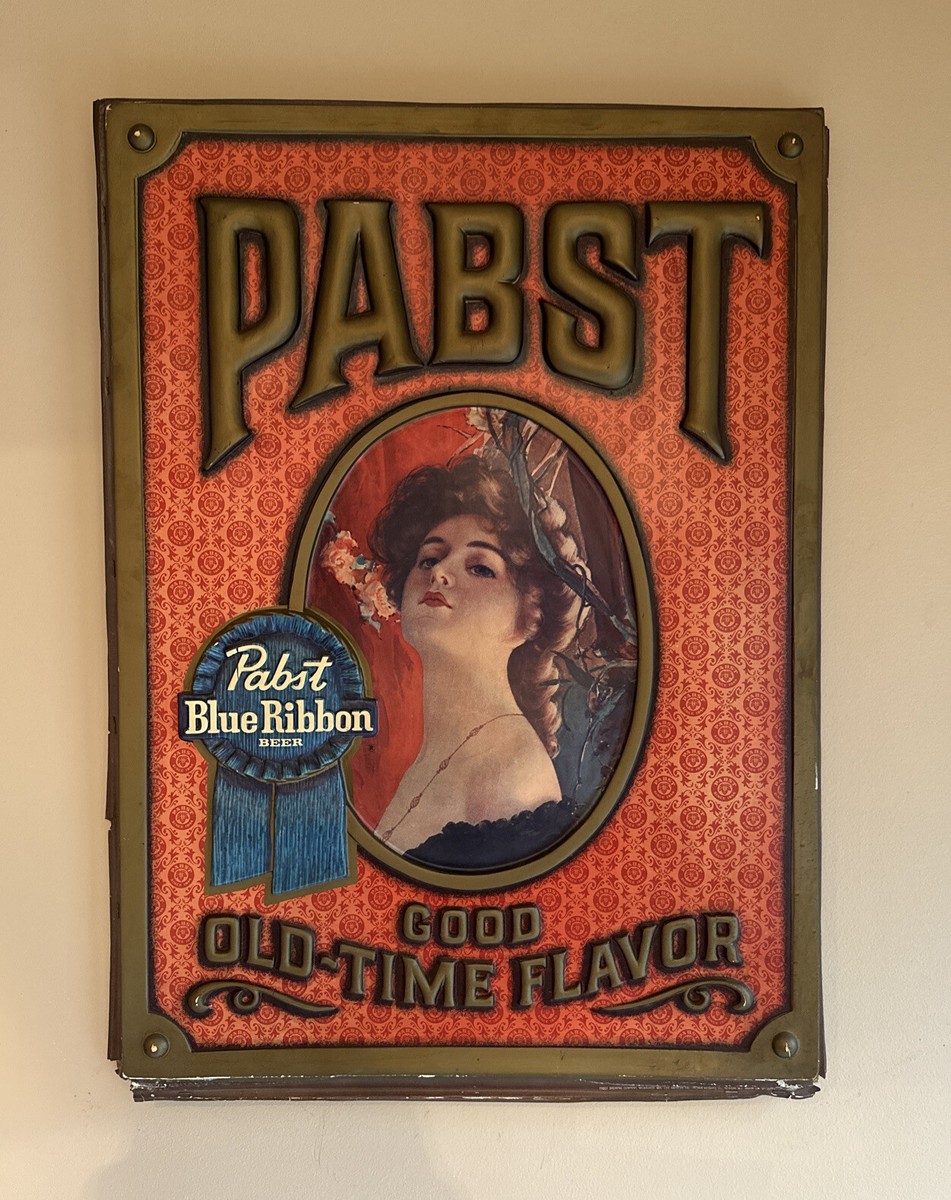 Vintage Pabst Blue Ribbon Beer Plastic Sign Good Old Time