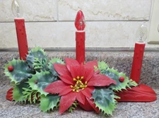 Vintage Christmas 1950s 60s RED Candolier Stagger Lights Holly Poinsettia Rare