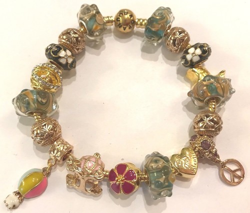 ❤️ BRACCIALE PERLINE CHARM PANDORA CATENA ARGENTO con piastra ORO DESIGN FANTASIA perlina 3❤️ - Foto 3 di 5