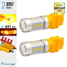 2x 3157 3155 Amber Yellow 15-LED Turn Signal Parking Light Bulbs+Resistors