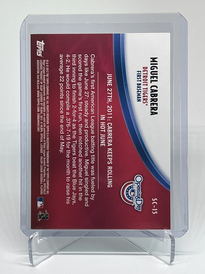 2012 Topps Opening Day Miguel Cabrera #SC-15 Superstar Celebrations Tigers - Image 2 of 2