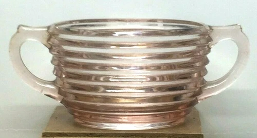Pink Depression Glass Sugar Bowl Anchor Hocking Manhattan Oval Vintage "Ribbed"