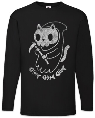 Cat Reaper II Langarm T-Shirt Cats Fun Death Skull Skulls Love Lover Addiction