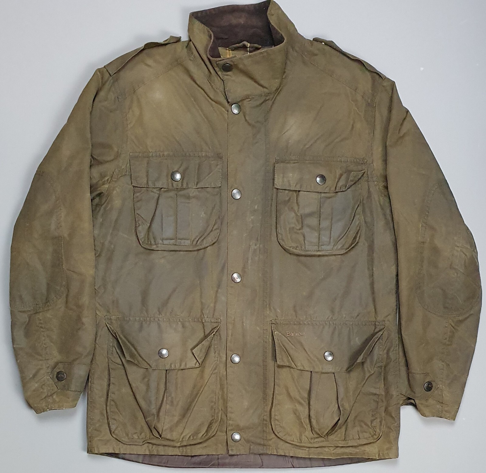 Barbour Trooper Wax Jacket Olive Green Tartan Country Utility Coat Medium