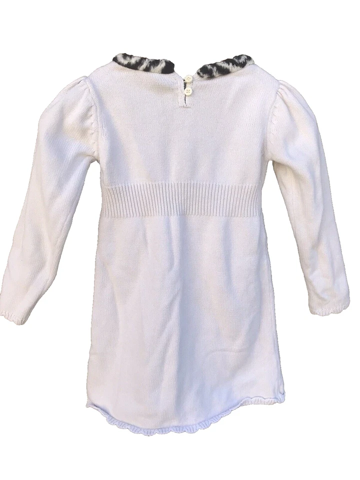GYMBOREE Girls Size 6 Knit Sweater Dress Beige Long Sleeve Fur Trim — 第 3/4 张图片