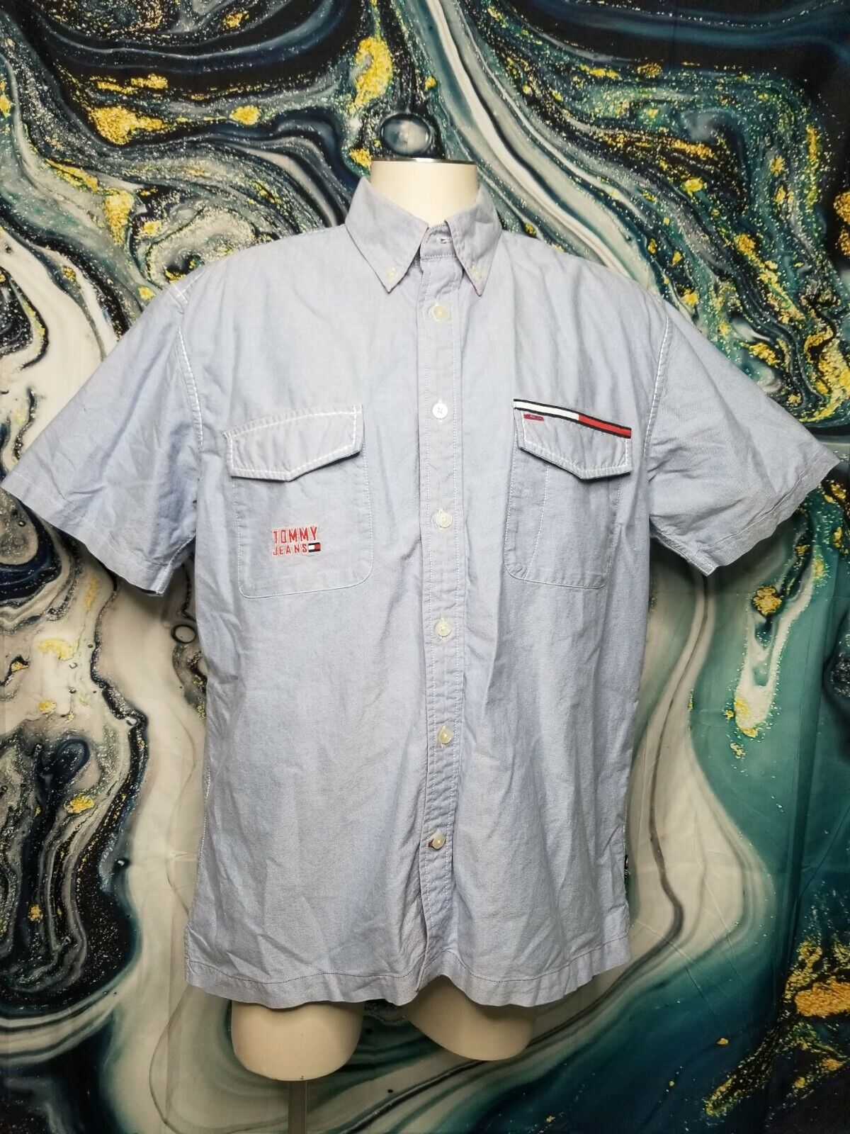 Vintage Mens L Tommy Hilfiger Button Down Shirt D… - image 1