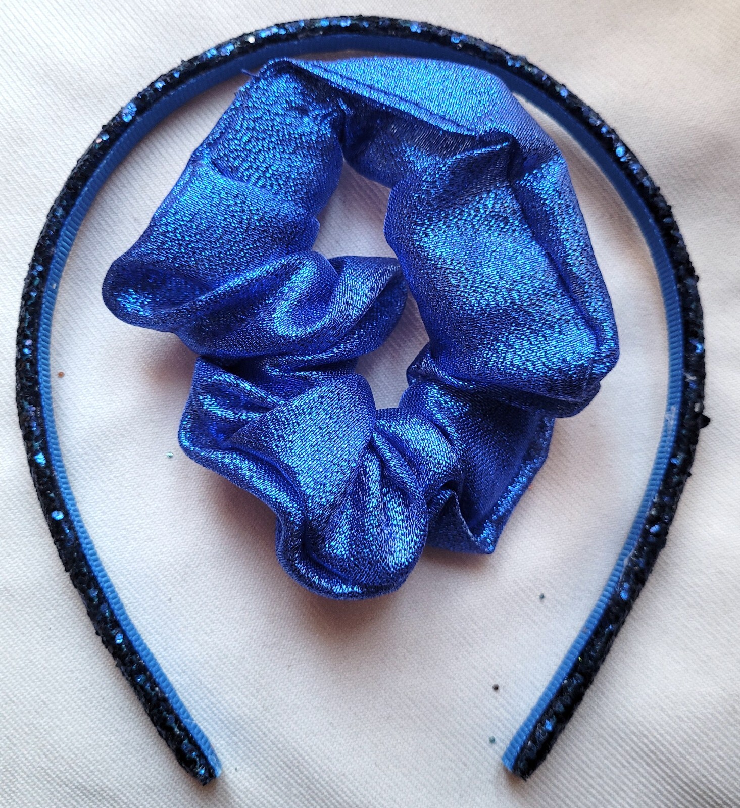 NEW 8Mm Blue Glitter Thread Aliceband Scrunchie Set Headband Fashion Hair