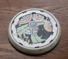 Vintage Mid-Century Lustre Round Trivet Abstract Transfer FRAUNFELTER 80 Signed