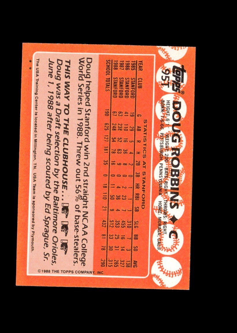 Doug Robbins 1988 Topps Traded USA Olympics authentic