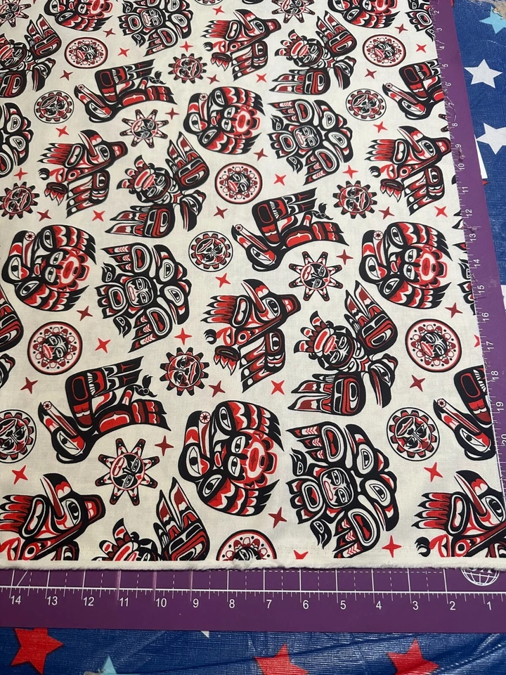 Fabric Native American Tribal Symbols Red on Cream Cotton 1/4 Yard Elizabeth - Image 3 of 3