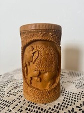 Vintage Hand carved wooden elephant vase