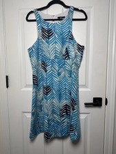 Trina Turk Blue Sleeveless Robles Dress Keyhole Back Size 14