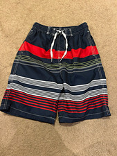 Kute 'n' Koo Boys Striped Swim Trunks 14-16 Navy Red White Green Drawstring