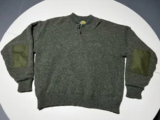 Cabelas Wool Gore Windstopper Henley Sweater Men’s XL Olive Elbow Patch Hunting