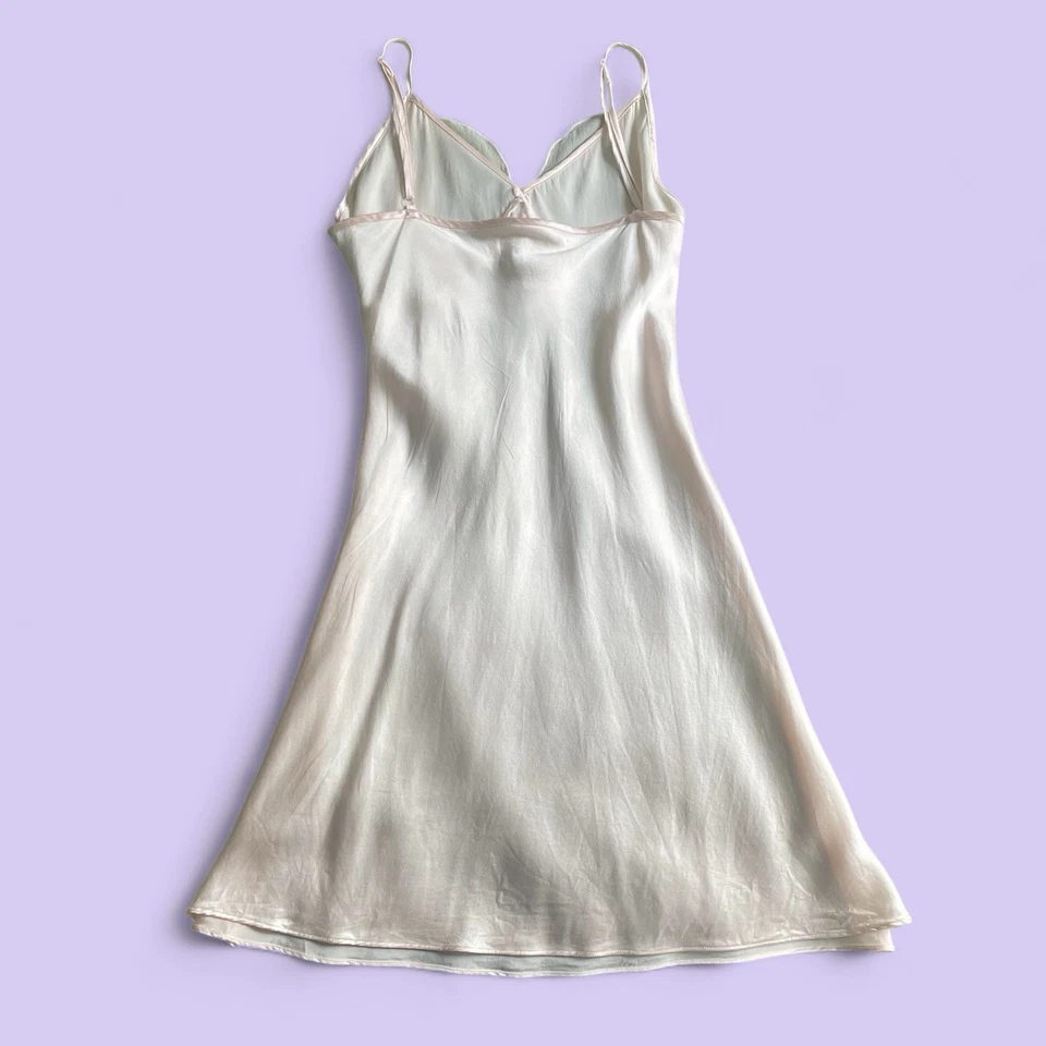 Vestido sin tirantes vintage 100 % seda rosa pálido con volantes correas ajustables talla grande Foto 3 de 4