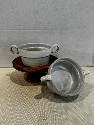 Bennington Potters Double Handled 1765 Soup Bowls - light gray- Set of 2