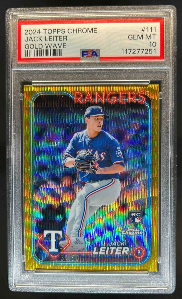 2024 Topps Chrome Jack Leiter RC Gold Wave Refractor Rookie #/50 Rangers PSA 10