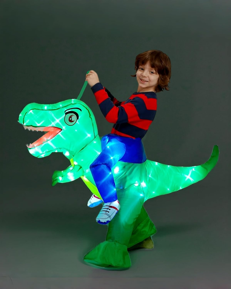 Kids Inflatable Costume, Dinosaur Rider,Blow up T-REX Costumes with LED ...