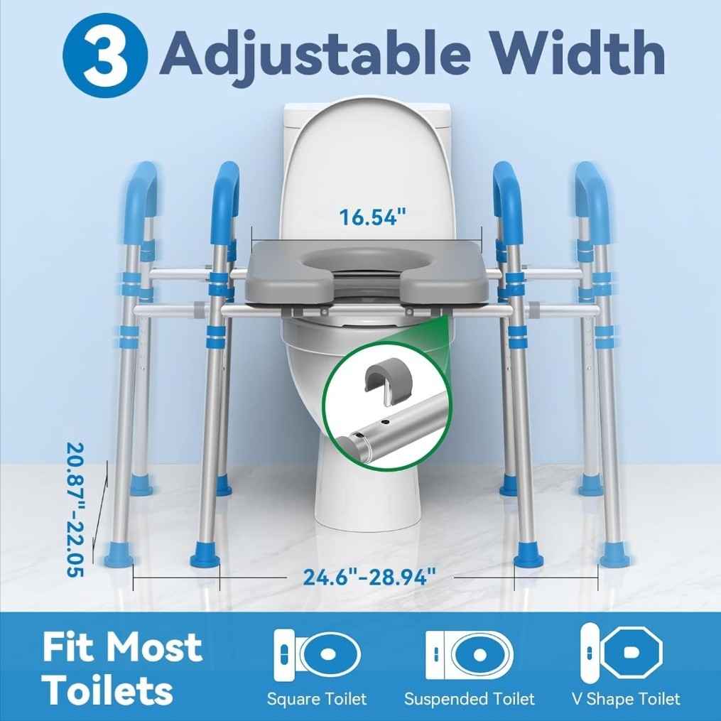 Loyoda Raised Toilet Seat & Handles With Padded Seat 500lbs, Fits Any Toilet