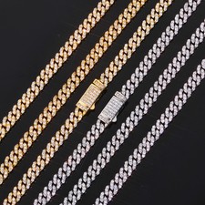 6MM Miami Cuban Link Chain 5A Iced CZ Out Necklace Bracelet Stainless Steel