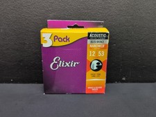 Elixir 80/20 Bronze Nanoweb 12-53 Light Acoustic Guitar Strings 3 pack 11056