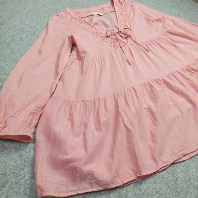 Odd Molly Blusa Túnica Mujer Talla 3-L Algodón Rosa Tejido Boho Top Encaje Trim - Imagen 1 de 4